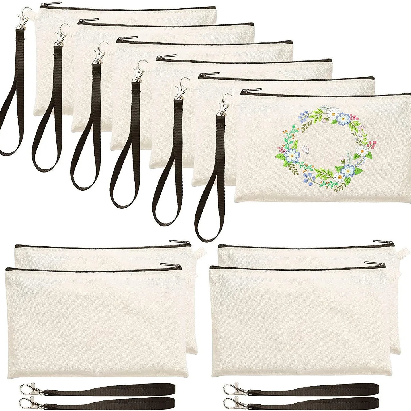 8.3'×5.1' Canvas Zipper Bag Reusable Pouch Blank DIY Craft Canvas Bag Bulk for Painting Cosmetic Bag Makeup 10 Pack