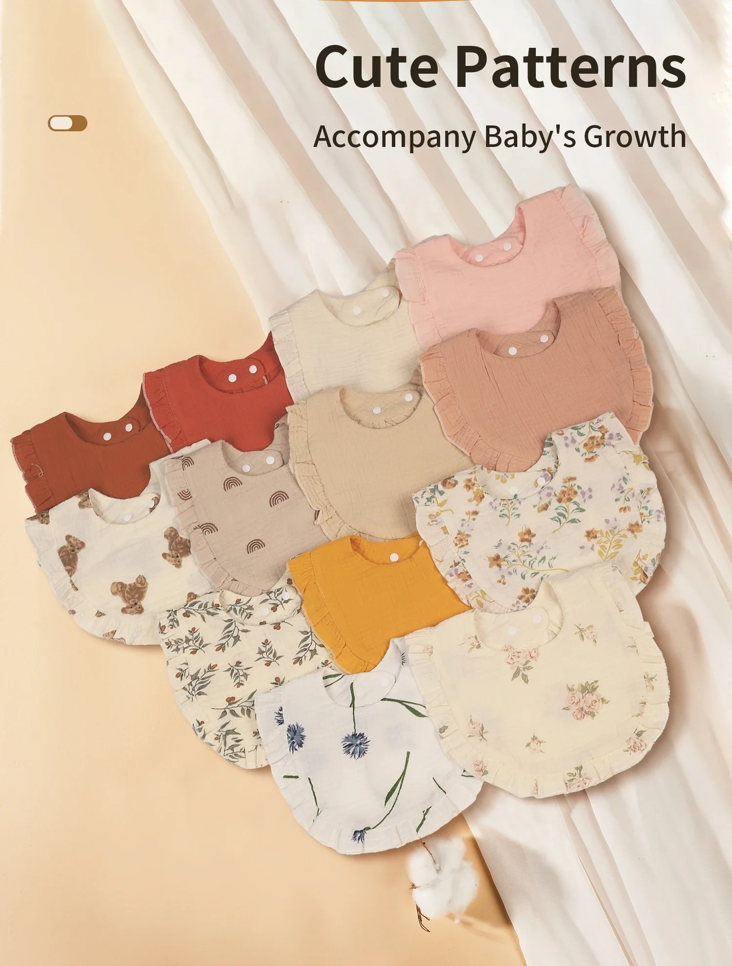 Baby Saliva Towel Infants Feeding Drool Bib lace Floral Soft Cotton Burp Cloth for Newborn Breathable Kids Bibs with Ruffle