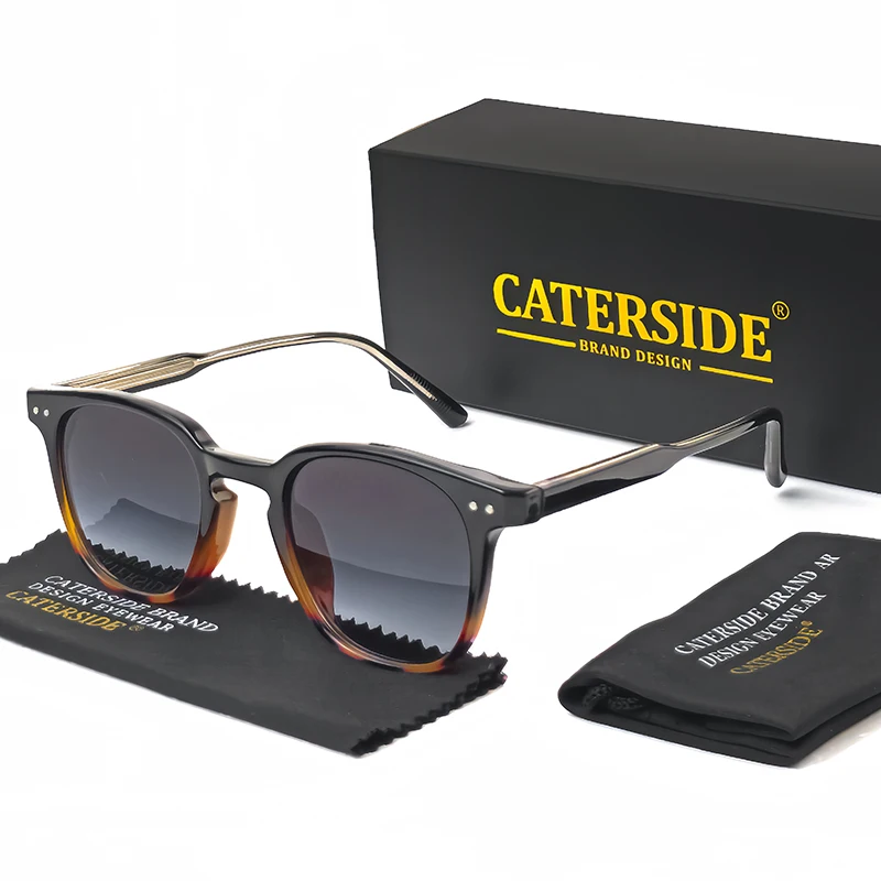 CATERSIDE Round Retro Sunglasses Men's Punk Fashion Brand Design Sun Glasses Women Travel Outdoor UV400 Shades Propionic Temple