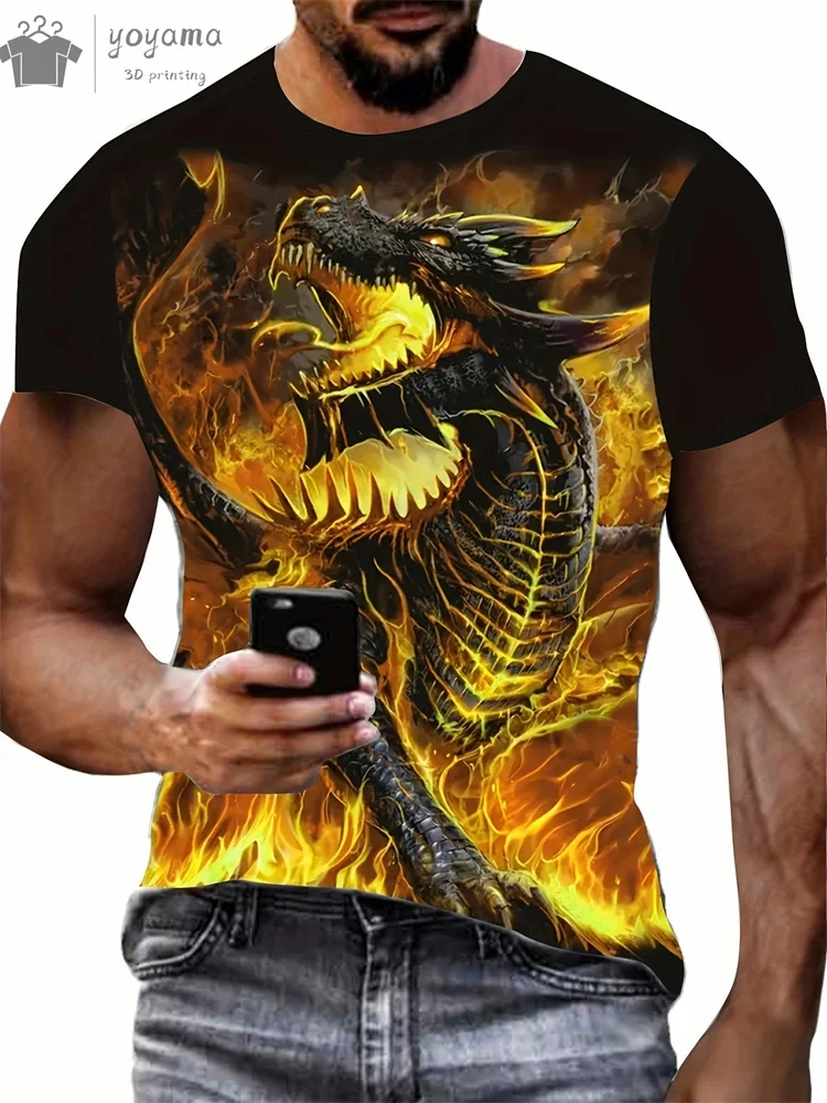Dragon Print Clothes Men Funny Men's Summer Clothes T Shirt Men Short Sleeve Tee Dragon Graphic T Shirts Personalized T-Shirt