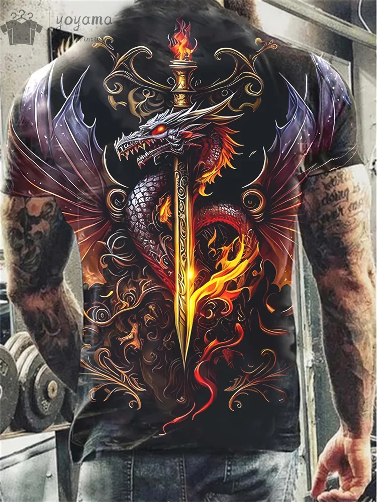 Dragon Print Clothes Men Funny Men's Summer Clothes T Shirt Men Short Sleeve Tee Dragon Graphic T Shirts Personalized T-Shirt