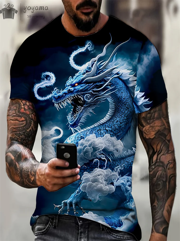 Dragon Print Clothes Men Funny Men's Summer Clothes T Shirt Men Short Sleeve Tee Dragon Graphic T Shirts Personalized T-Shirt