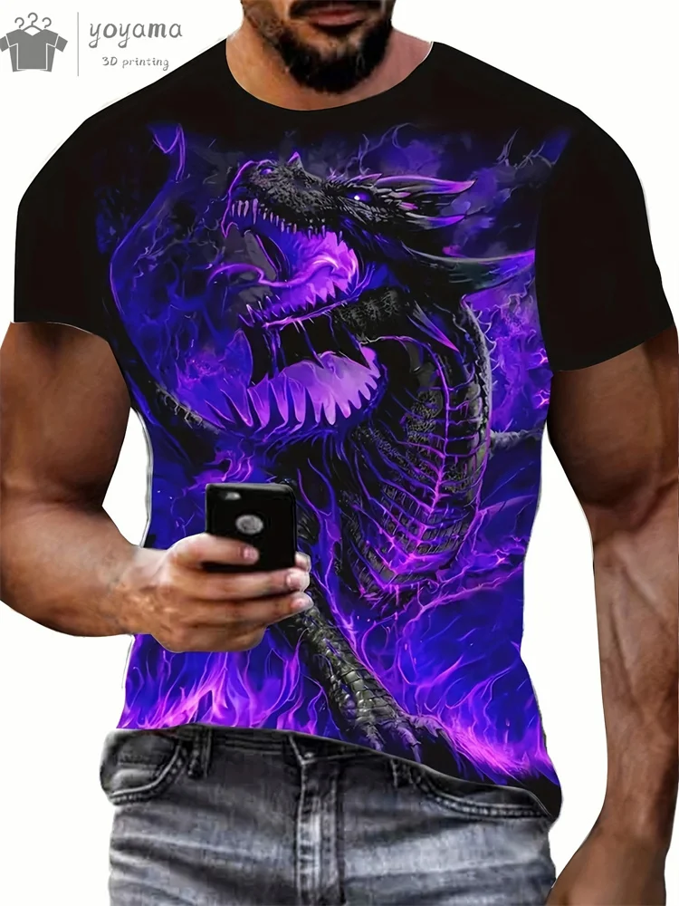 Dragon Print Clothes Men Funny Men's Summer Clothes T Shirt Men Short Sleeve Tee Dragon Graphic T Shirts Personalized T-Shirt