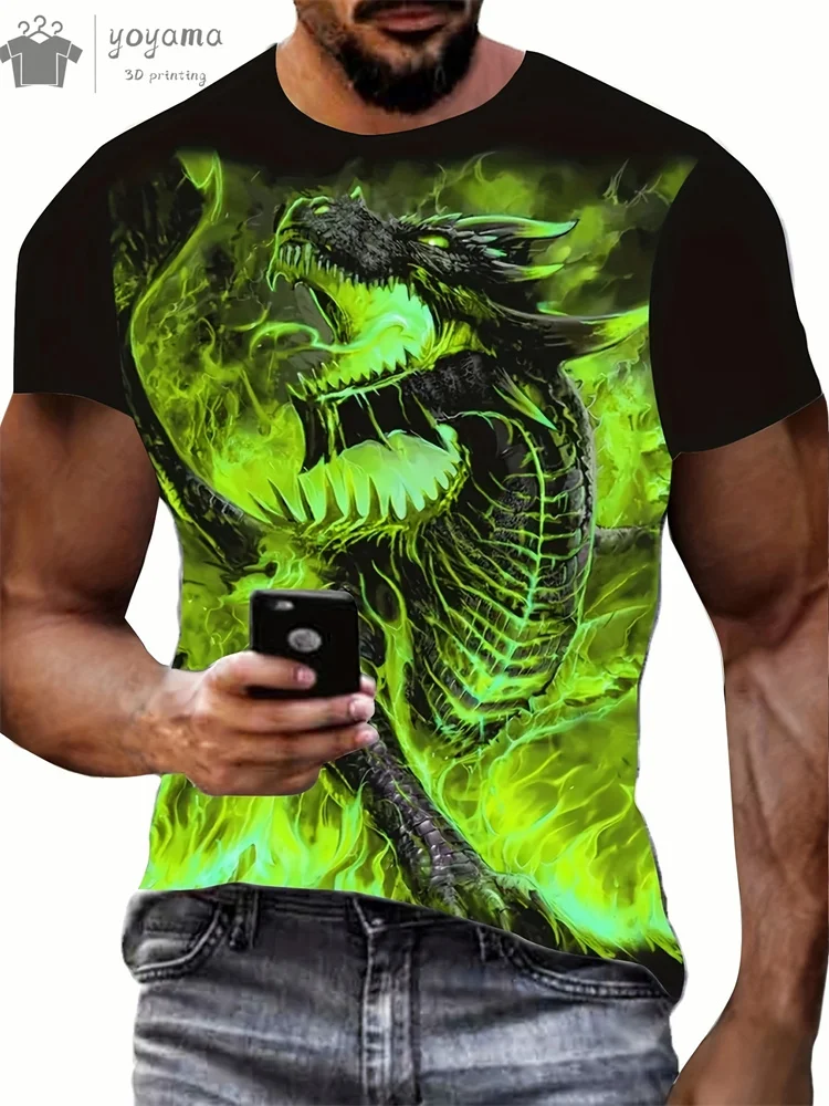 Dragon Print Clothes Men Funny Men's Summer Clothes T Shirt Men Short Sleeve Tee Dragon Graphic T Shirts Personalized T-Shirt