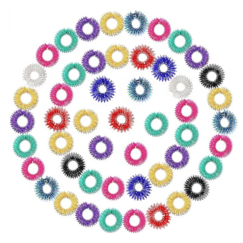 10PCS/Pack Acupressure Rings Spiky Sensory Finger Rings Set for Teens Adults Stress Reducer Massager Stress Relief Fidget Toys