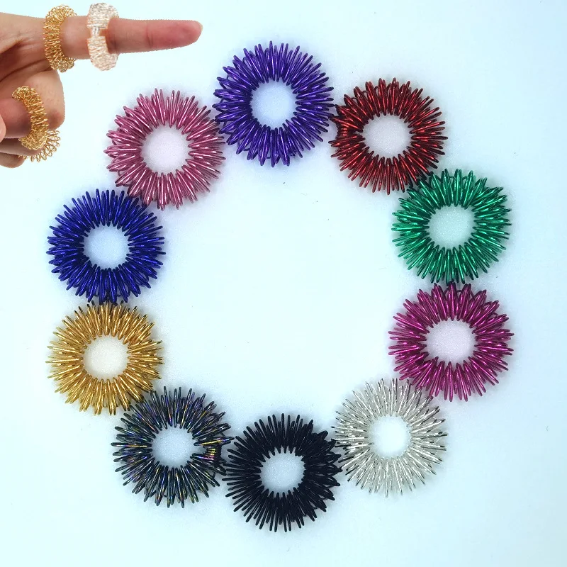 10PCS/Pack Acupressure Rings Spiky Sensory Finger Rings Set for Teens Adults Stress Reducer Massager Stress Relief Fidget Toys