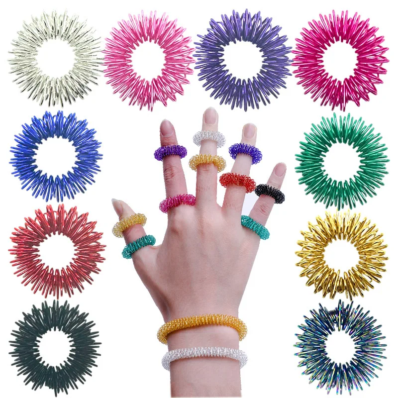 10PCS/Pack Acupressure Rings Spiky Sensory Finger Rings Set for Teens Adults Stress Reducer Massager Stress Relief Fidget Toys