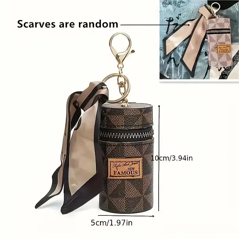 Mini Retro Coin Purse, Classic Pouch With Scarf Decor, Zipper Portable Multifunctional Lipstick Bag Vintage Flower Leather