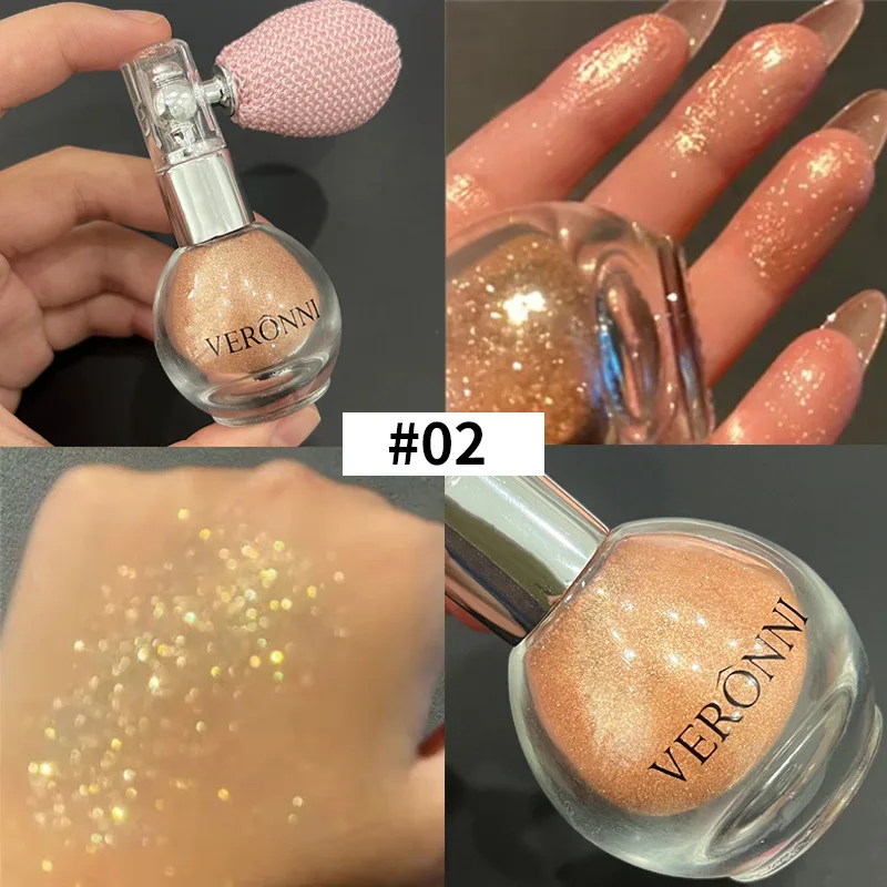 6-Color Diamond Highlighter Powder Spray Waterproof High Gloss Glitter Body Bronzer Highlight Powder Face Contour Illuminator
