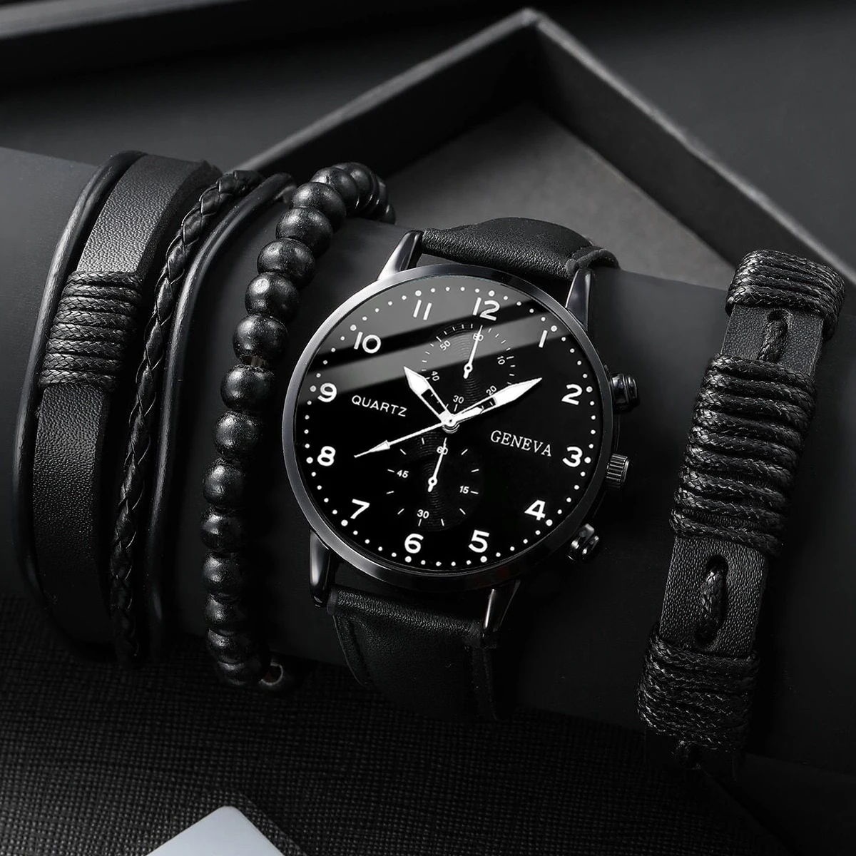4/5PCS Fashion Men's Watches Man Business Quartz Wristwatch Vintage Leather Bracelets Set Reloj Hombre(Without Box)