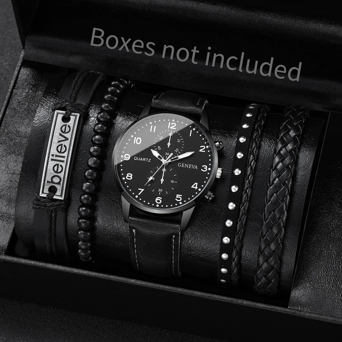 4/5PCS Fashion Men's Watches Man Business Quartz Wristwatch Vintage Leather Bracelets Set Reloj Hombre(Without Box)