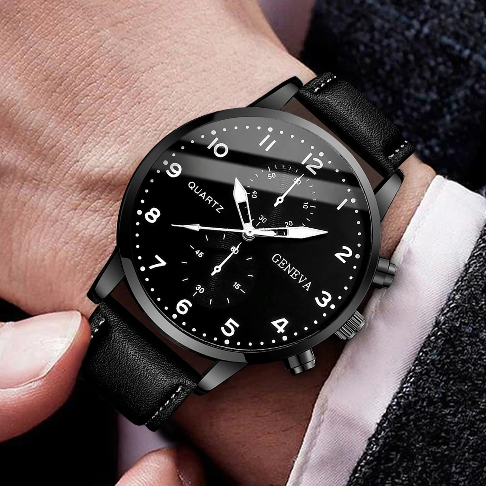 4/5PCS Fashion Men's Watches Man Business Quartz Wristwatch Vintage Leather Bracelets Set Reloj Hombre(Without Box)