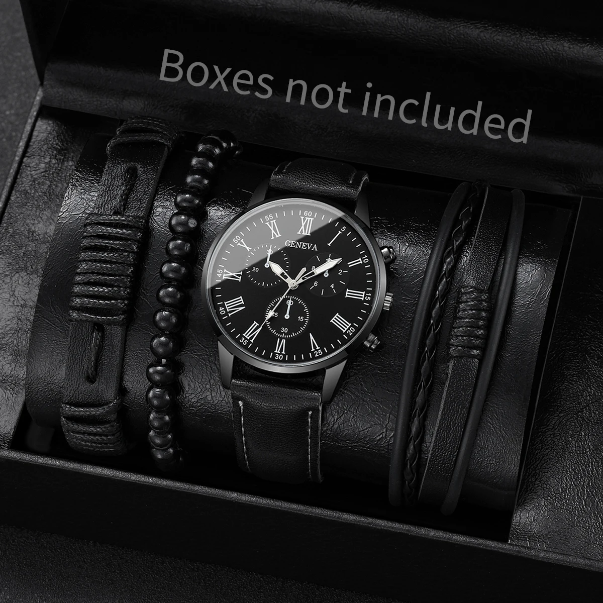 4/5PCS Fashion Men's Watches Man Business Quartz Wristwatch Vintage Leather Bracelets Set Reloj Hombre(Without Box)