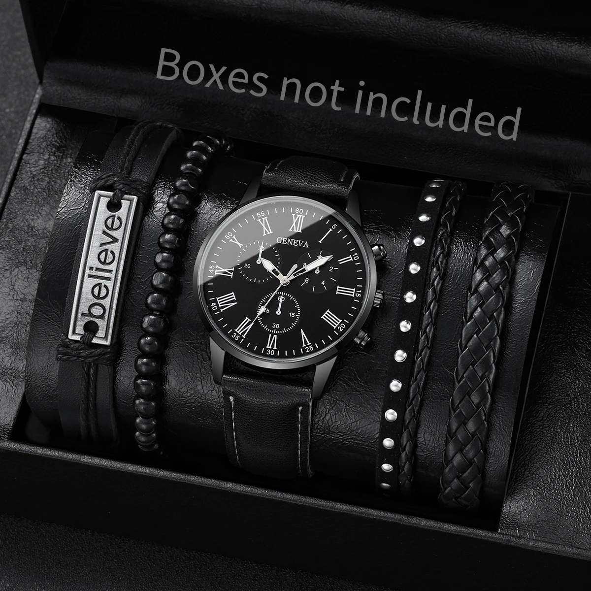 4/5PCS Fashion Men's Watches Man Business Quartz Wristwatch Vintage Leather Bracelets Set Reloj Hombre(Without Box)