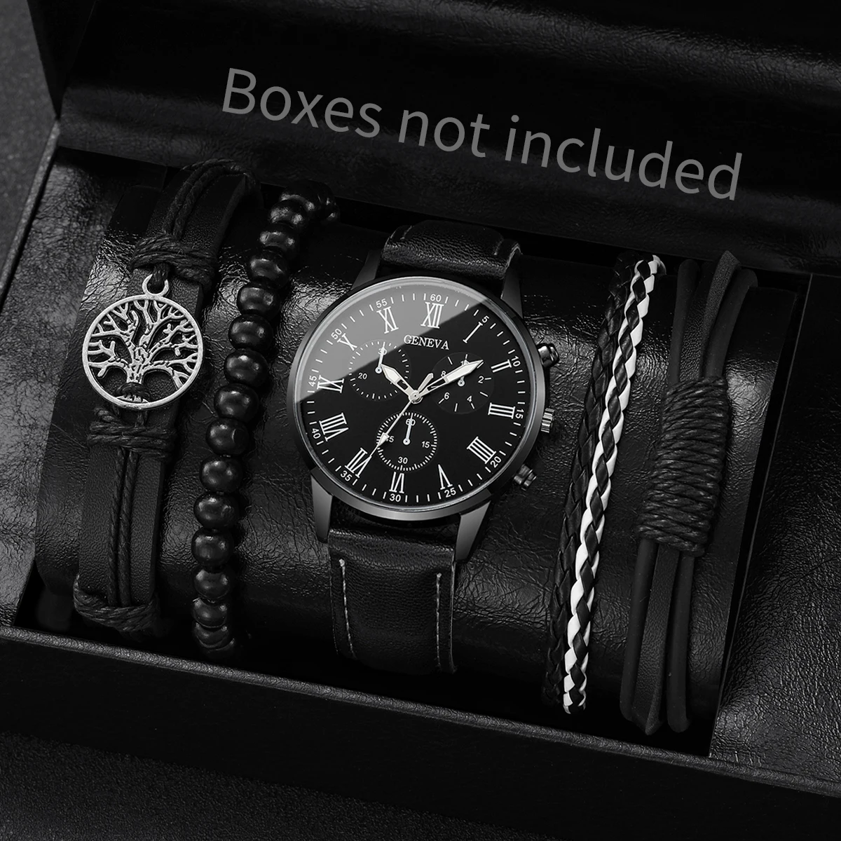 4/5PCS Fashion Men's Watches Man Business Quartz Wristwatch Vintage Leather Bracelets Set Reloj Hombre(Without Box)