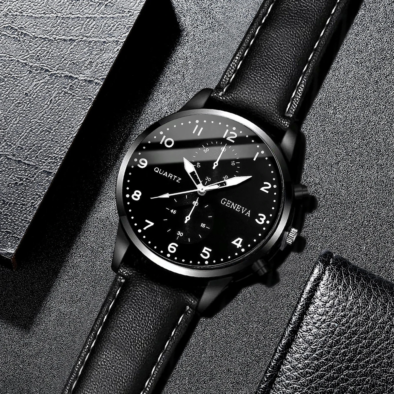 4/5PCS Fashion Men's Watches Man Business Quartz Wristwatch Vintage Leather Bracelets Set Reloj Hombre(Without Box)