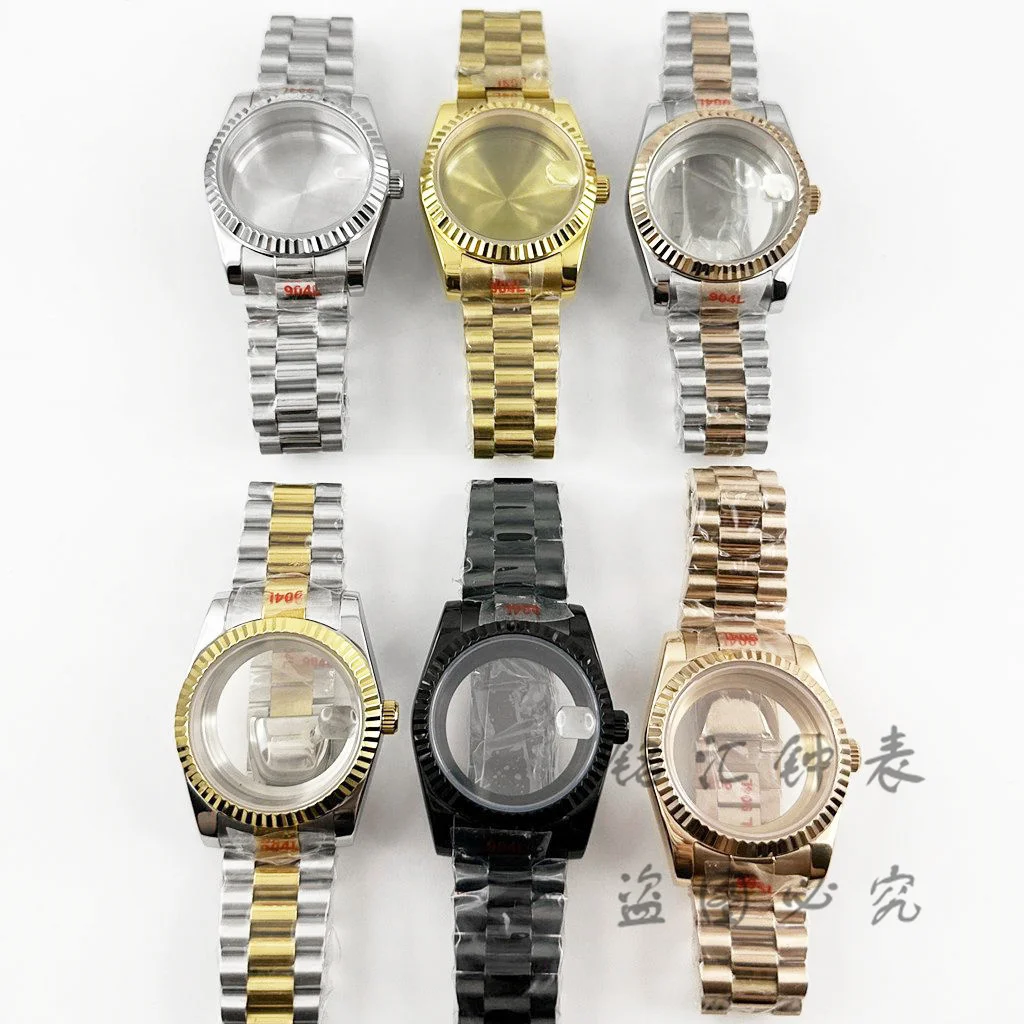 Fluted Curved 36MM/40MM High Quality Waterproof Presidential Bracelet Sapphire Watch Case For NH34 NH35 NH36 ETA2824 Movement