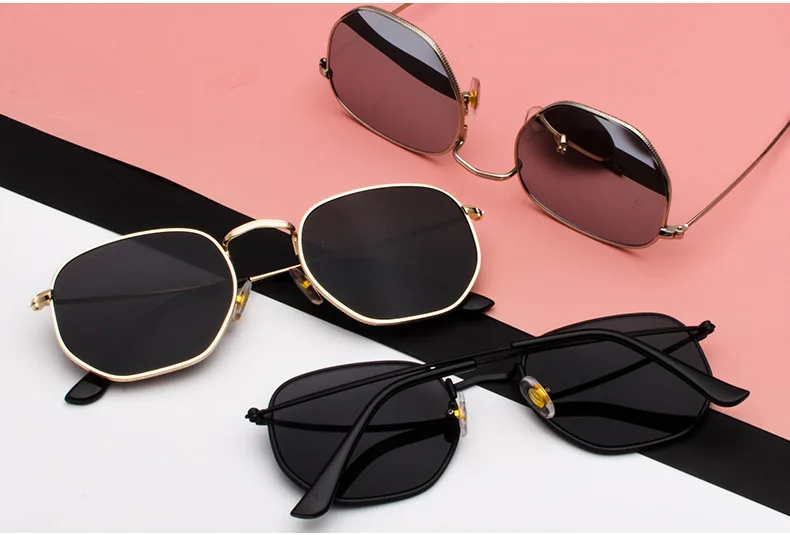 Men Sunglasses Hexagon Sun Glasses NEW Women Metal Frame Fishing Glasses Gold Tea Eyewear Lentes De Sol Hombre Okulary UV400