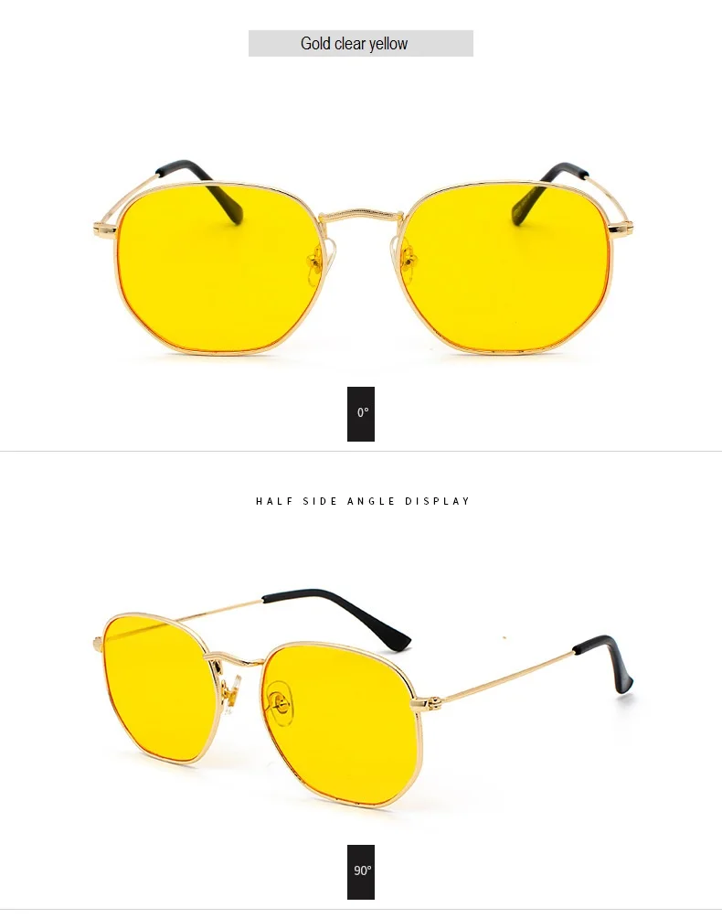 Men Sunglasses Hexagon Sun Glasses NEW Women Metal Frame Fishing Glasses Gold Tea Eyewear Lentes De Sol Hombre Okulary UV400