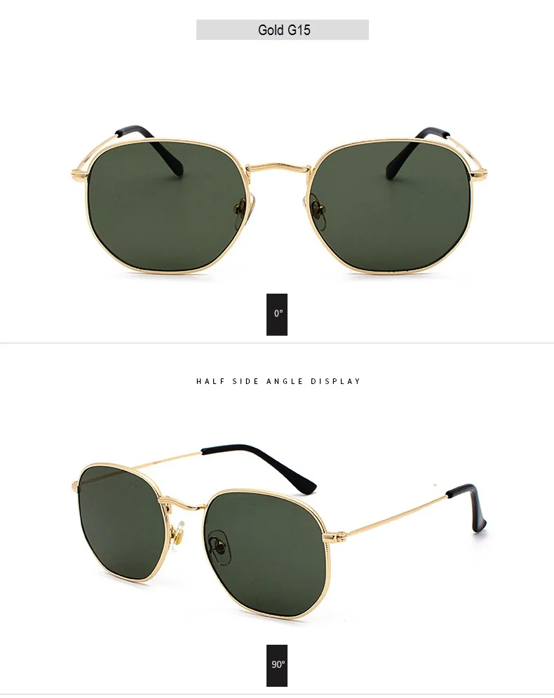 Men Sunglasses Hexagon Sun Glasses NEW Women Metal Frame Fishing Glasses Gold Tea Eyewear Lentes De Sol Hombre Okulary UV400