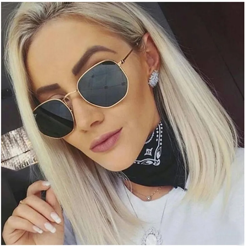 Men Sunglasses Hexagon Sun Glasses NEW Women Metal Frame Fishing Glasses Gold Tea Eyewear Lentes De Sol Hombre Okulary UV400