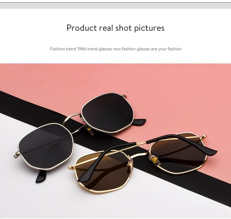 Men Sunglasses Hexagon Sun Glasses NEW Women Metal Frame Fishing Glasses Gold Tea Eyewear Lentes De Sol Hombre Okulary UV400