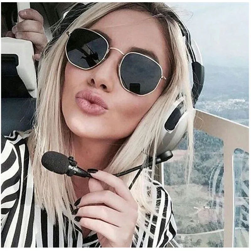 Men Sunglasses Hexagon Sun Glasses NEW Women Metal Frame Fishing Glasses Gold Tea Eyewear Lentes De Sol Hombre Okulary UV400