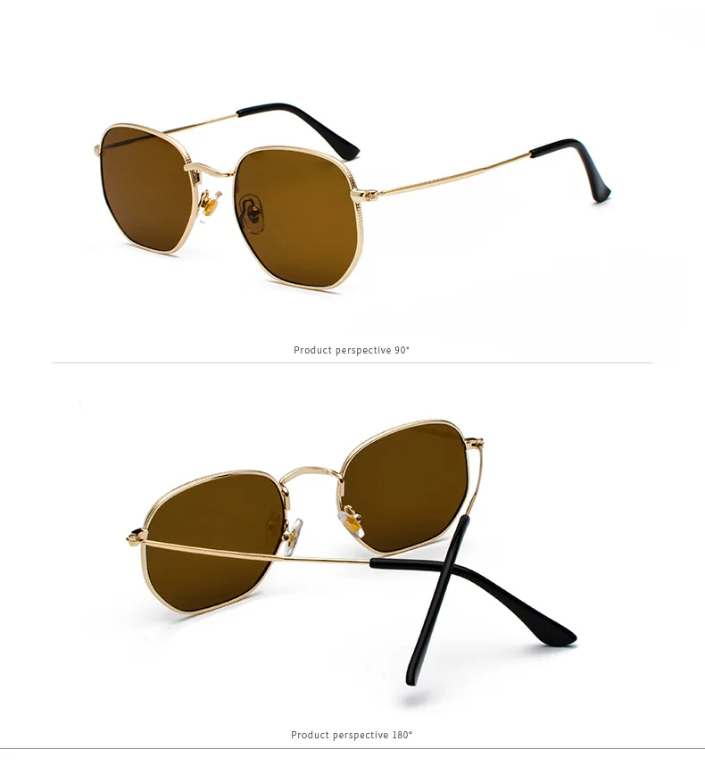 Men Sunglasses Hexagon Sun Glasses NEW Women Metal Frame Fishing Glasses Gold Tea Eyewear Lentes De Sol Hombre Okulary UV400