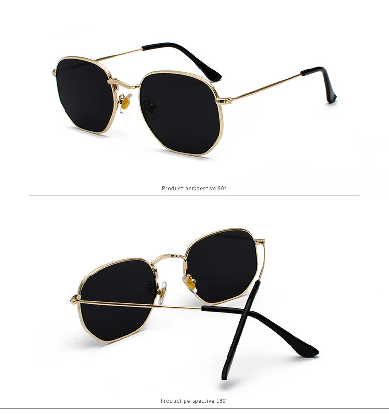 Men Sunglasses Hexagon Sun Glasses NEW Women Metal Frame Fishing Glasses Gold Tea Eyewear Lentes De Sol Hombre Okulary UV400