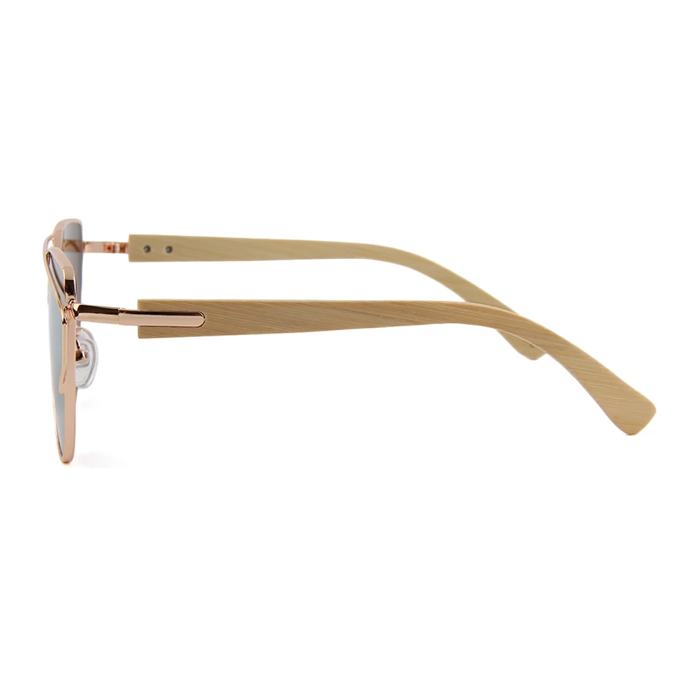 BARCUR Bamboo Cat Eye Sunglasses Polarized Metal Frame Wood Glasses Lady Luxury Fashion Sun Shades With Box