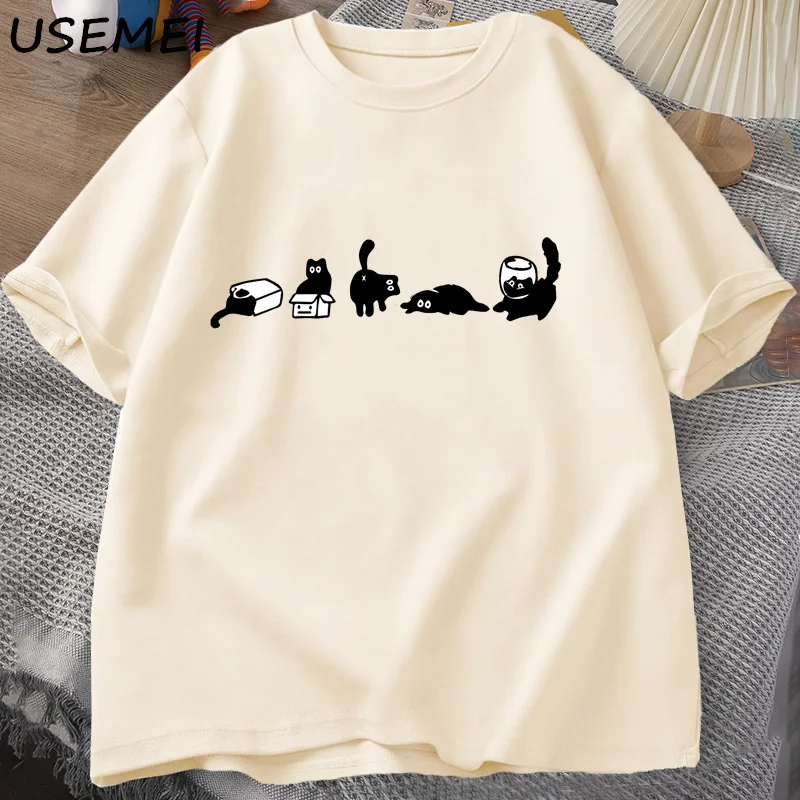 Five Mood Cats T-Shirts Oversized Cat Mom Tee Funny Cotton Short Sleeve Cat Lovers T Shirt Men Women Casual O Neck Summer Tops