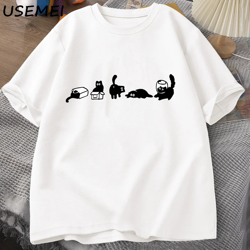 Five Mood Cats T-Shirts Oversized Cat Mom Tee Funny Cotton Short Sleeve Cat Lovers T Shirt Men Women Casual O Neck Summer Tops