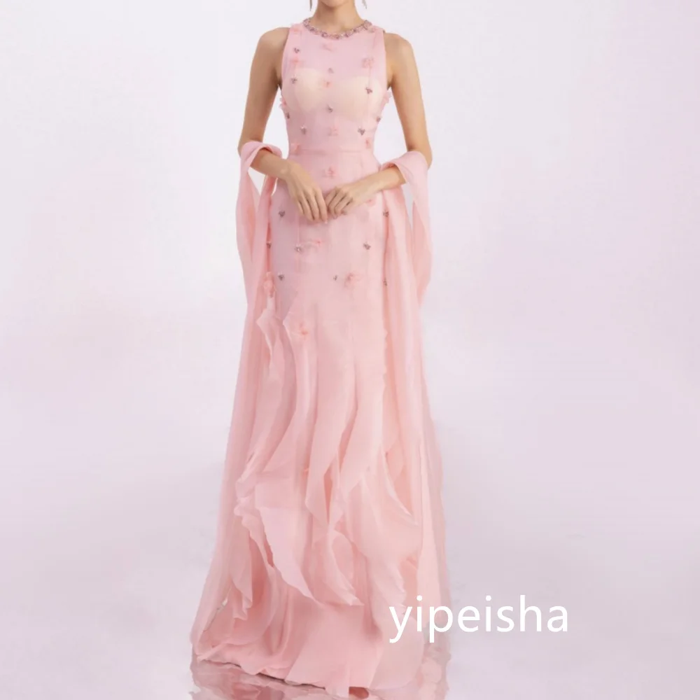 Customized Sexy Chiffon Mermaid O-Neck Long Dresses Prom Dresses Classic Exquisite Modern Style Pastrol Unisex Chinese Style For