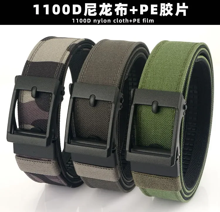 Men Women Firm Metal Automatic Buckle Tactical Belt Double Layer Thickened Hanging Belts Outdoor Heavy Duty Training Belt
