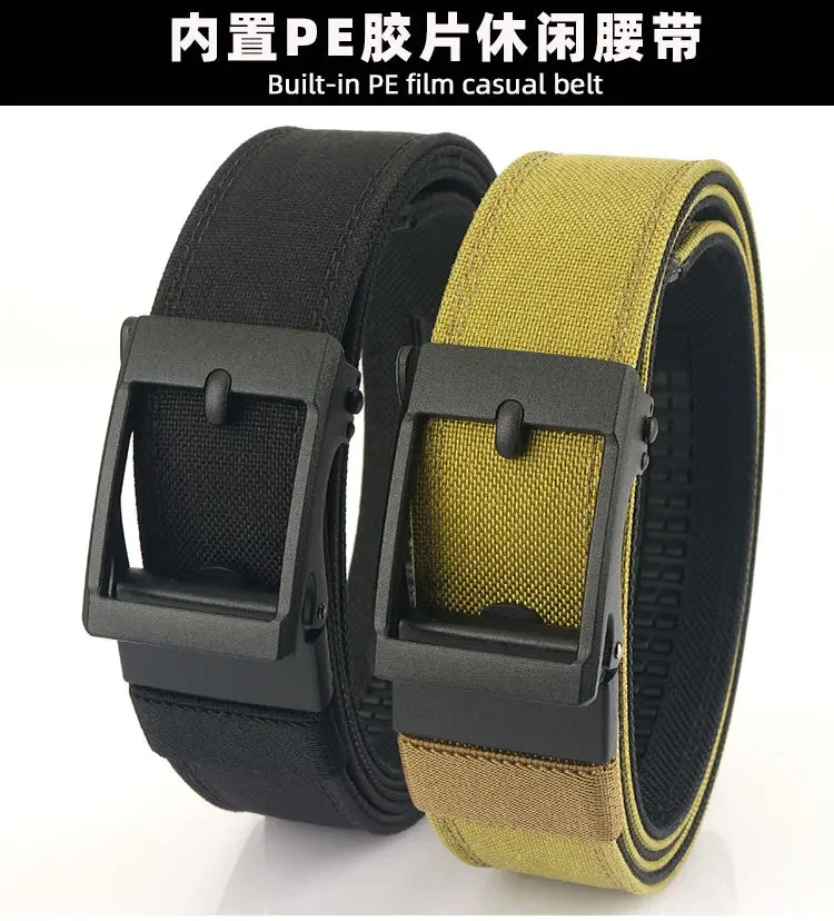 Men Women Firm Metal Automatic Buckle Tactical Belt Double Layer Thickened Hanging Belts Outdoor Heavy Duty Training Belt