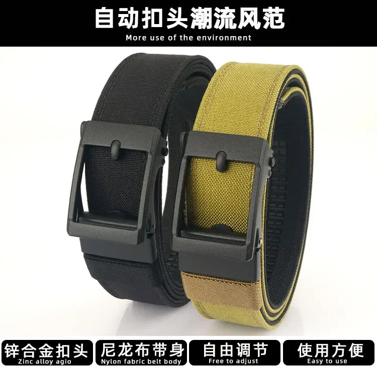Men Women Firm Metal Automatic Buckle Tactical Belt Double Layer Thickened Hanging Belts Outdoor Heavy Duty Training Belt