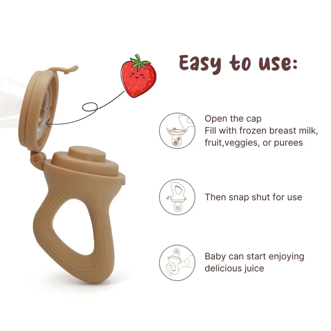 Baby Fruit Feeder Teether Pacifier with Baby Food Freezer Tray Set Silicone Freezable Teether for Fruit Purees Self Feeding