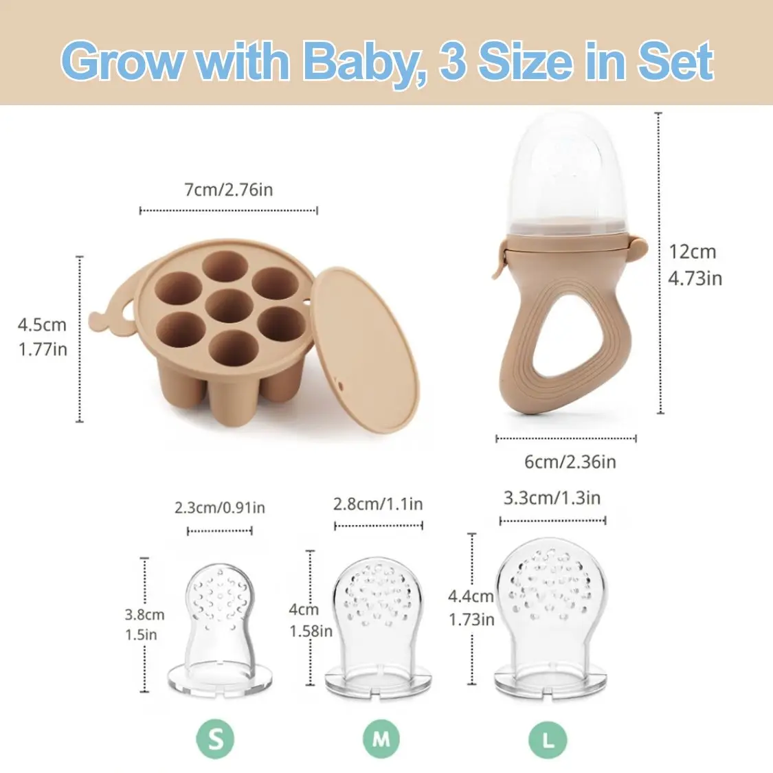 Baby Fruit Feeder Teether Pacifier with Baby Food Freezer Tray Set Silicone Freezable Teether for Fruit Purees Self Feeding