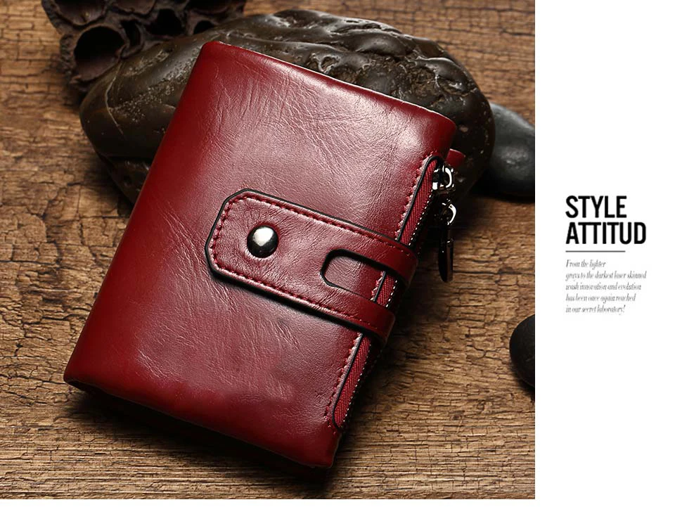 HUMERPAUL Retro Wallet for Men RFID Genuine Leather Hasp Zipper Card Holder Coin Purse Short Bifold Men Women Portomonee