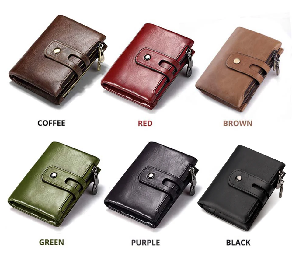 HUMERPAUL Retro Wallet for Men RFID Genuine Leather Hasp Zipper Card Holder Coin Purse Short Bifold Men Women Portomonee