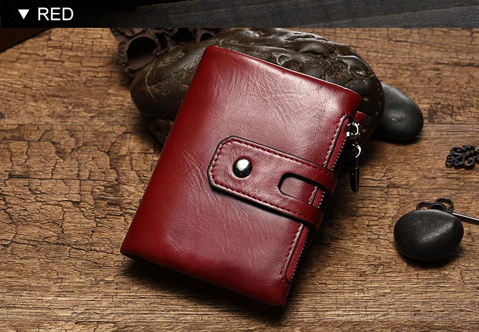 HUMERPAUL Retro Wallet for Men RFID Genuine Leather Hasp Zipper Card Holder Coin Purse Short Bifold Men Women Portomonee