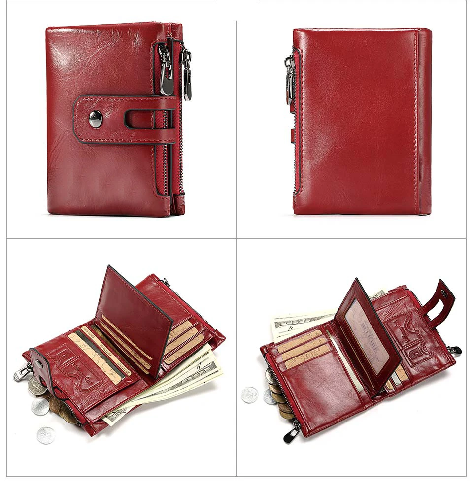 HUMERPAUL Retro Wallet for Men RFID Genuine Leather Hasp Zipper Card Holder Coin Purse Short Bifold Men Women Portomonee