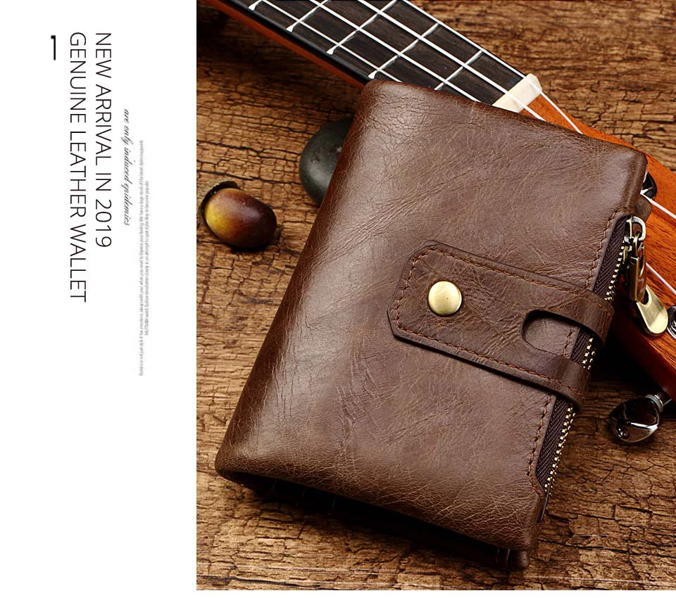 HUMERPAUL Retro Wallet for Men RFID Genuine Leather Hasp Zipper Card Holder Coin Purse Short Bifold Men Women Portomonee