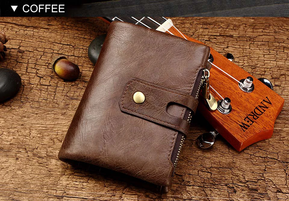 HUMERPAUL Retro Wallet for Men RFID Genuine Leather Hasp Zipper Card Holder Coin Purse Short Bifold Men Women Portomonee