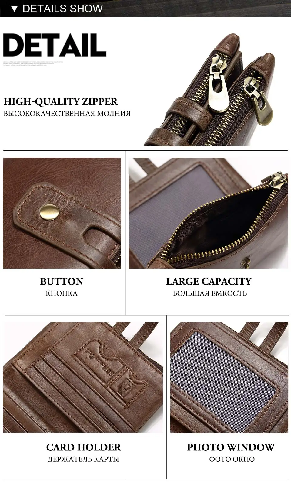 HUMERPAUL Retro Wallet for Men RFID Genuine Leather Hasp Zipper Card Holder Coin Purse Short Bifold Men Women Portomonee