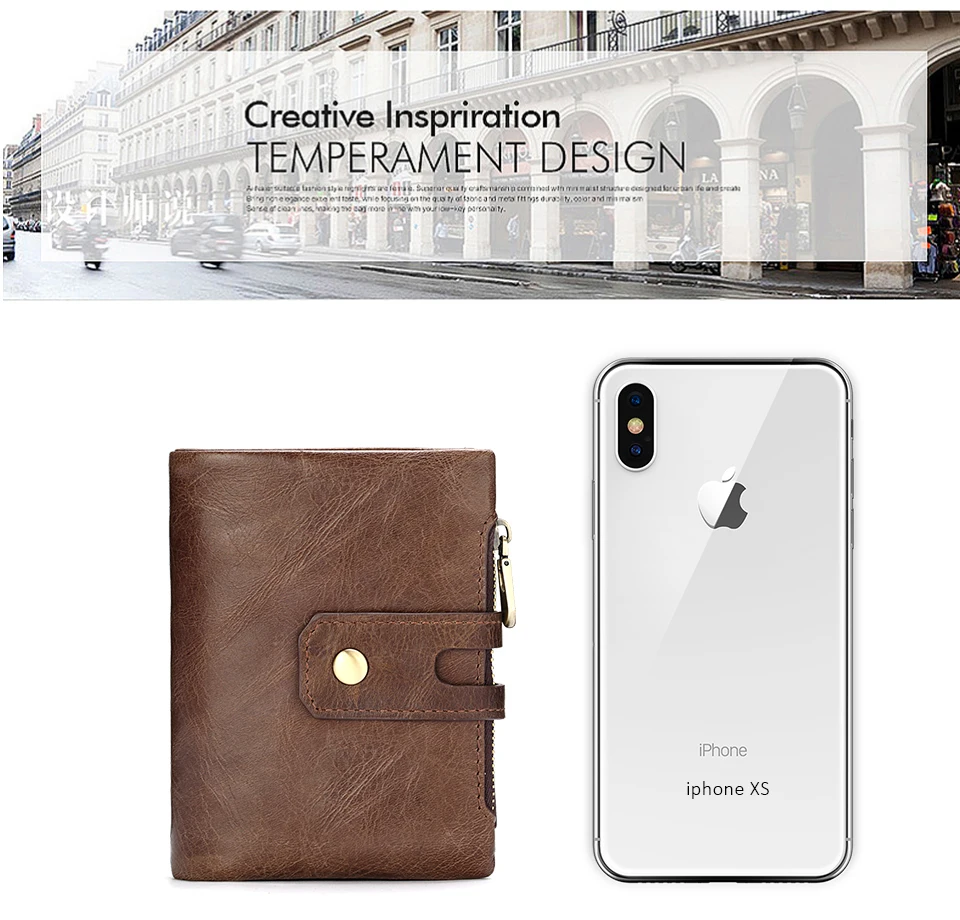 HUMERPAUL Retro Wallet for Men RFID Genuine Leather Hasp Zipper Card Holder Coin Purse Short Bifold Men Women Portomonee