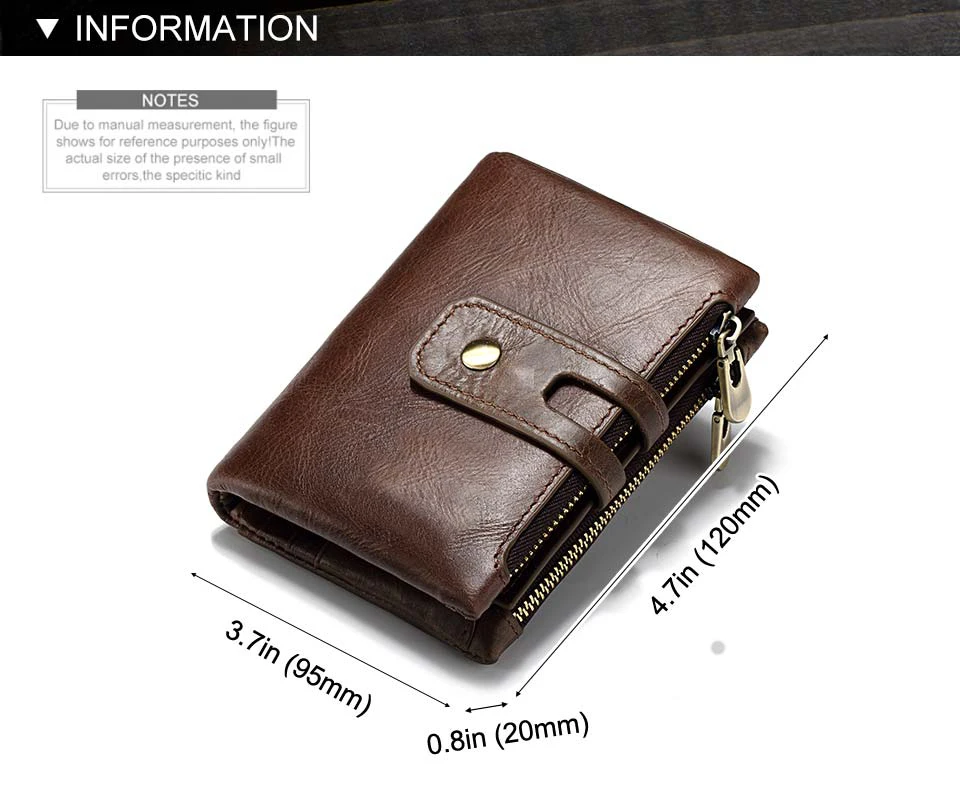 HUMERPAUL Retro Wallet for Men RFID Genuine Leather Hasp Zipper Card Holder Coin Purse Short Bifold Men Women Portomonee