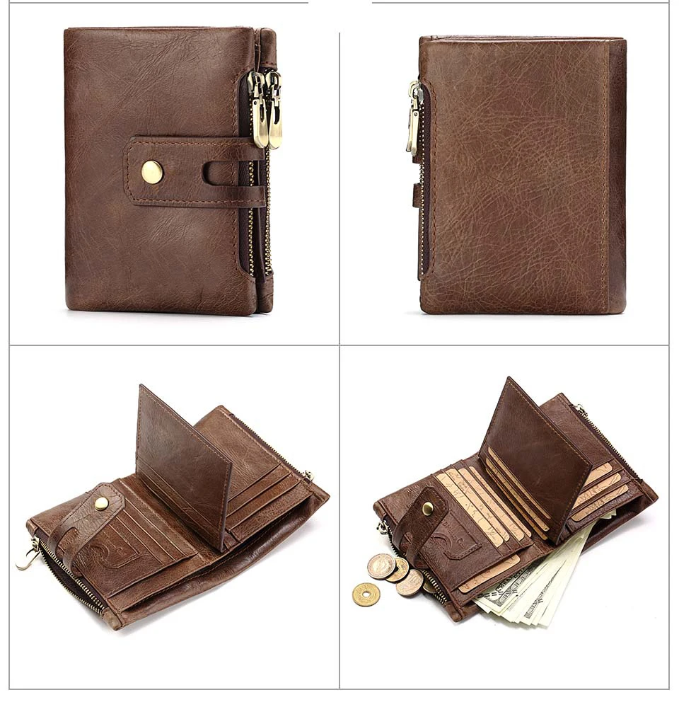 HUMERPAUL Retro Wallet for Men RFID Genuine Leather Hasp Zipper Card Holder Coin Purse Short Bifold Men Women Portomonee