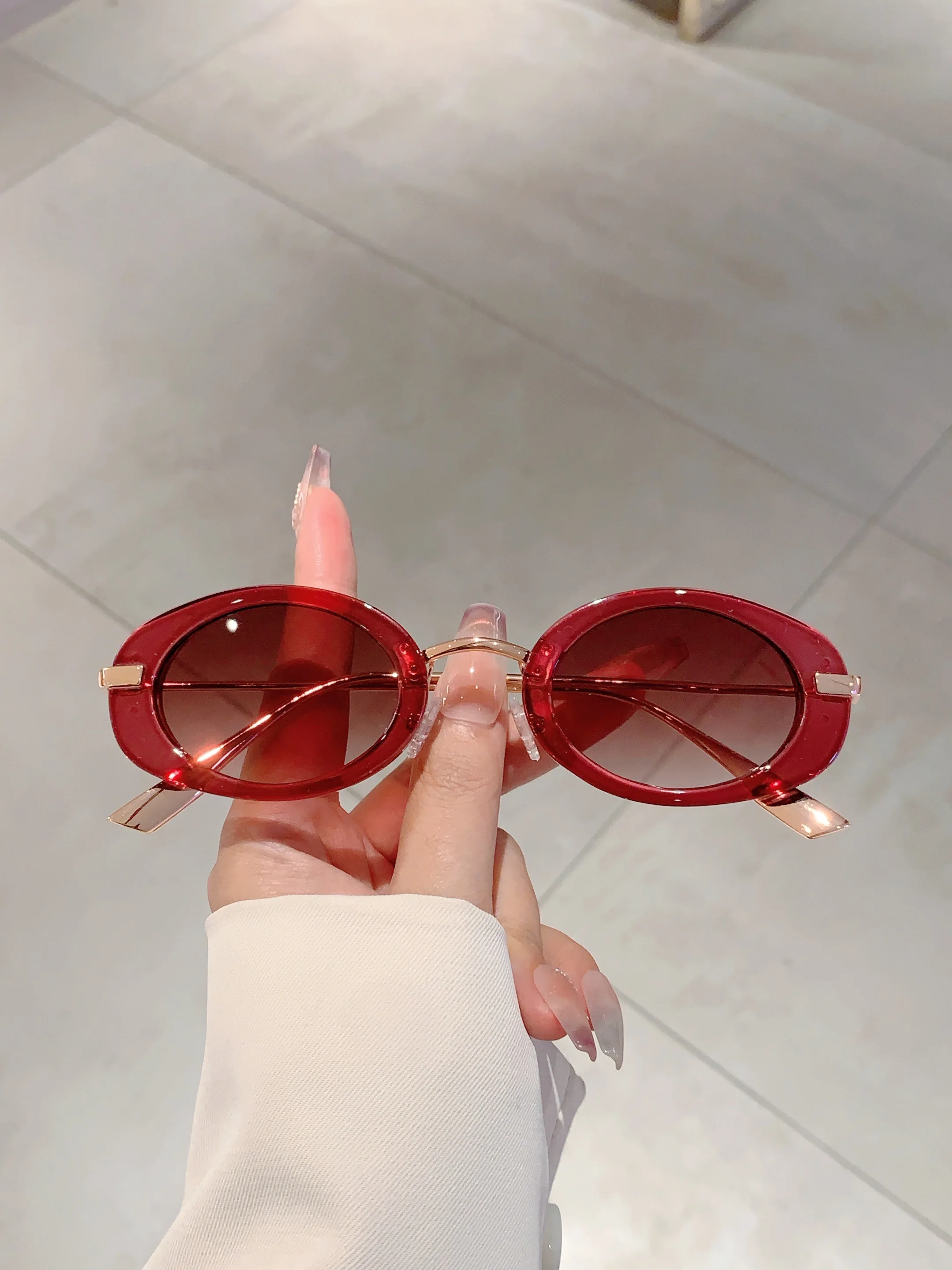 KAMMPT Vintage Oval Sunglasses Women 2024 New in Fashion Retro Black Sun Glasses Ins Stylish Trendy Luxury Brand Design Shades