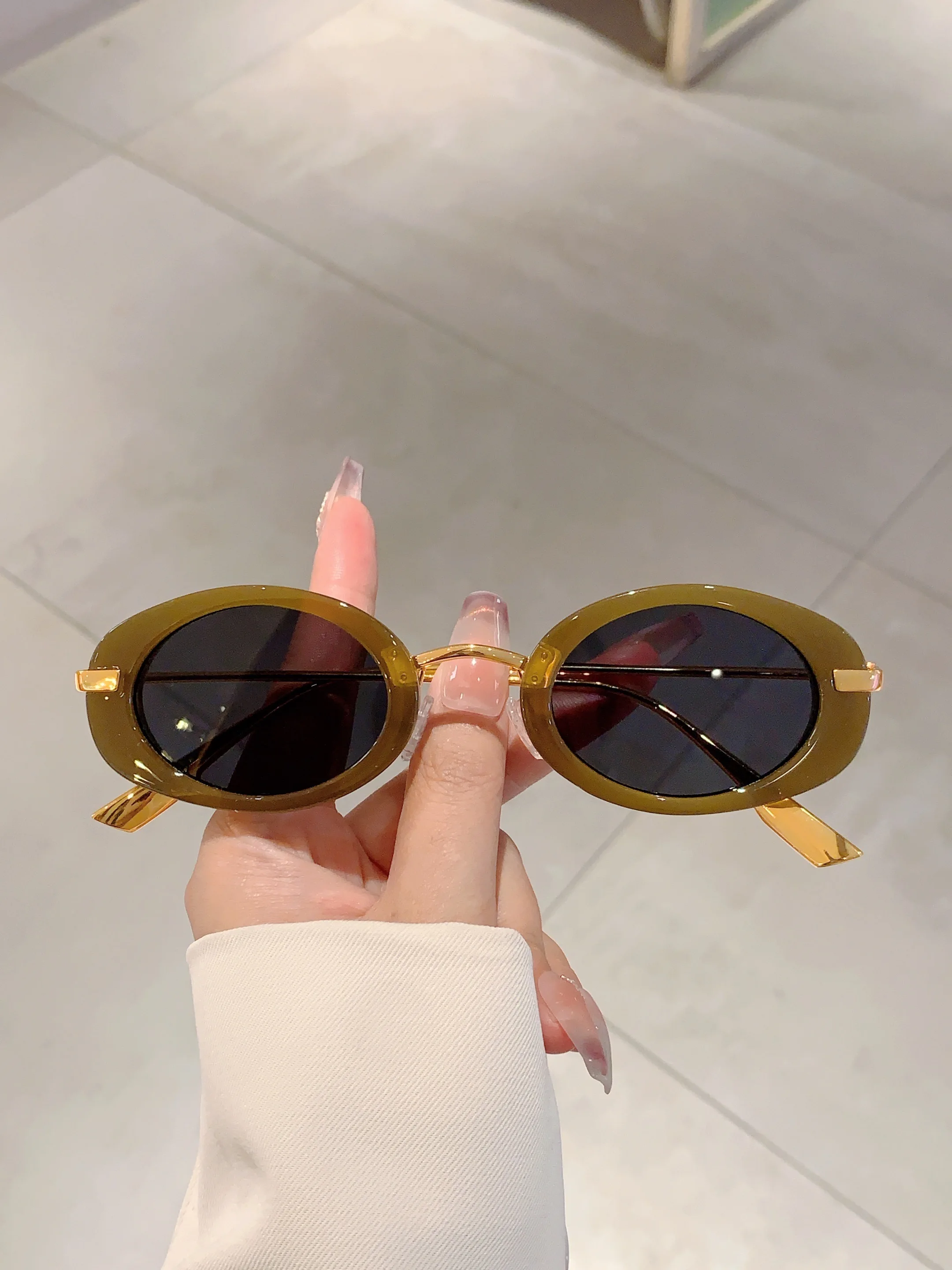 KAMMPT Vintage Oval Sunglasses Women 2024 New in Fashion Retro Black Sun Glasses Ins Stylish Trendy Luxury Brand Design Shades